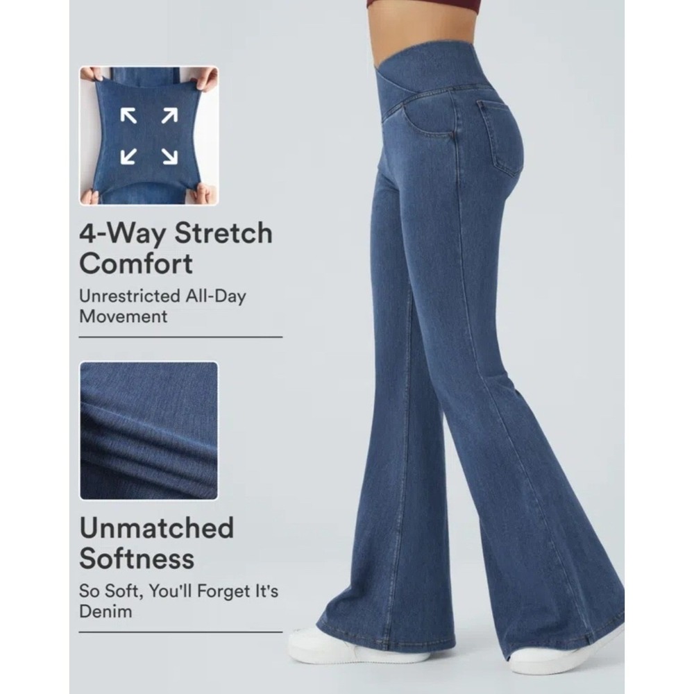 Halara Flex High Waisted Crossover Pocket Washed Casual Jeans Medium Regular